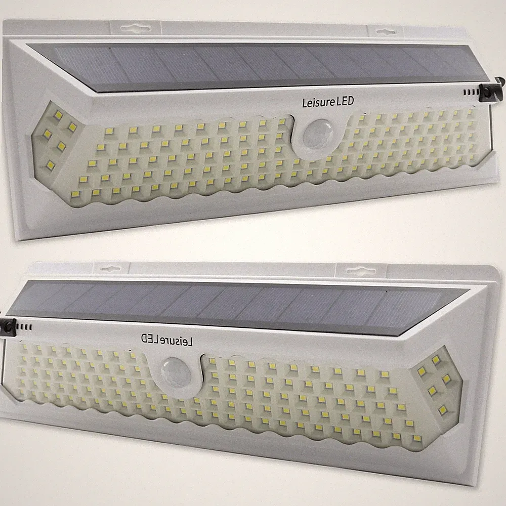 2 Pack 120 LED Solar Power Motion Sensor Wall Light Outdoor Garden Lamp White