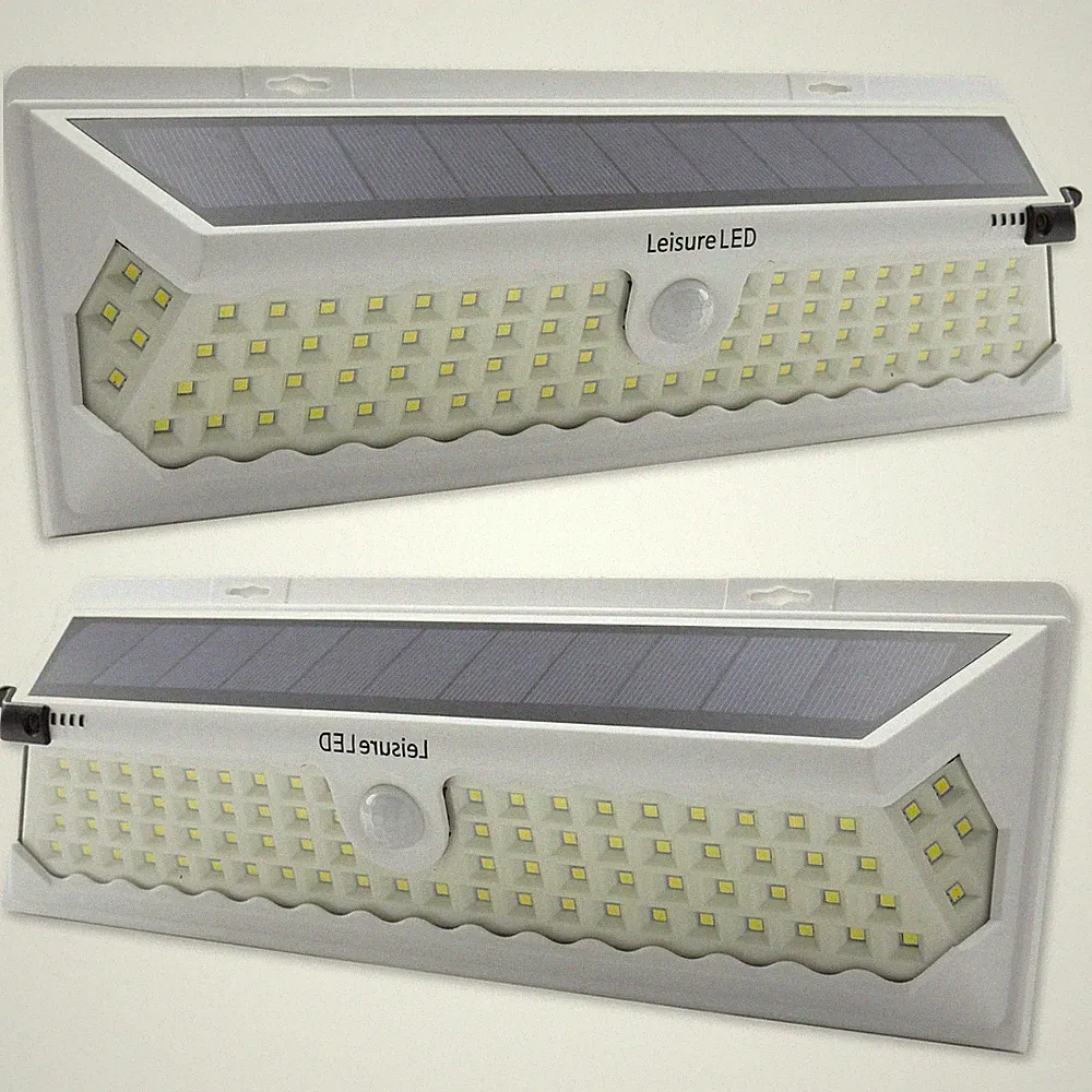 2 Pack 86 LED Solar Power Motion Sensor Wall Light Outdoor Garden Lamp White