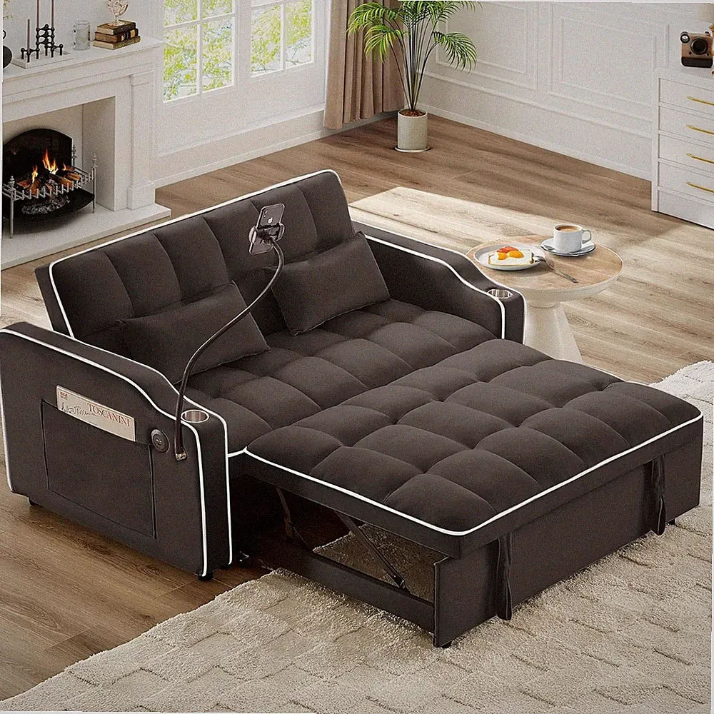 3 in 1 Convertible Pull-Out Sofa Bed Sleeper chair With USB Ports&Phone Stand