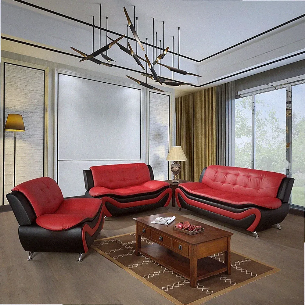 6 Piece Modern Cowhide Leather Reclining Living Room Set Brown