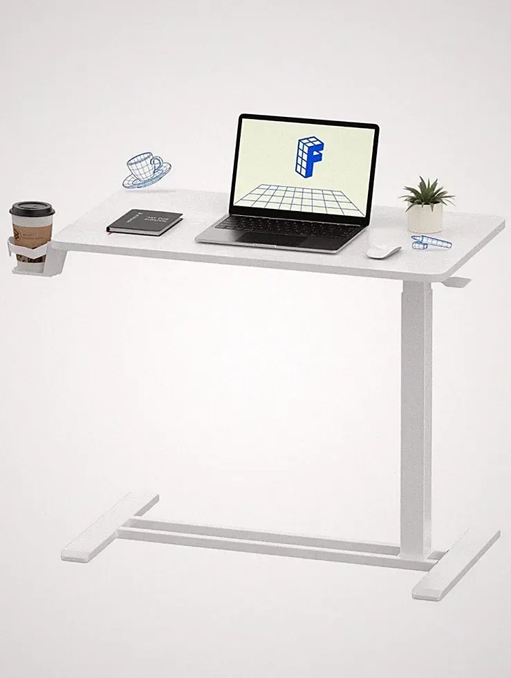 Adjustable Overbed Bedside Table with Wheels Pneumatic Mobile Standing Laptop...
