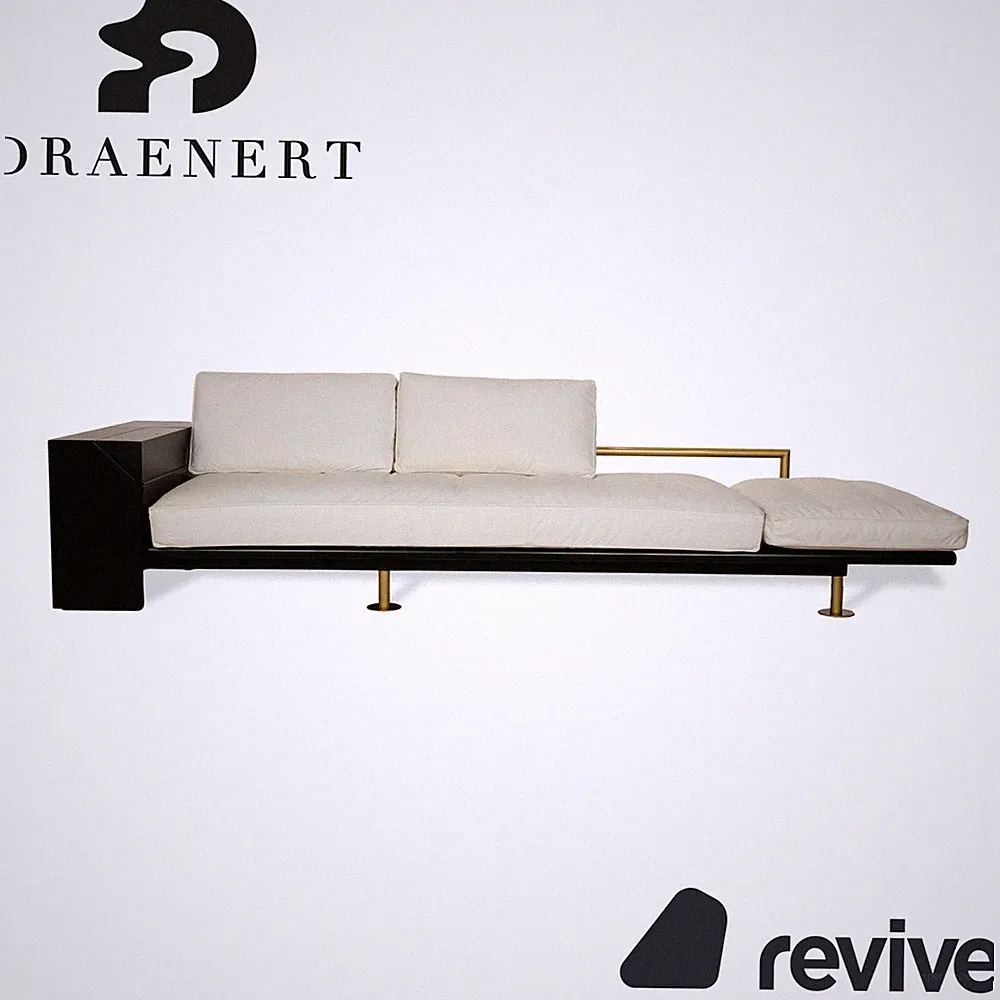 Draenert Leather Recliner Cream White Sofa Black Gold Couch Manual Function
