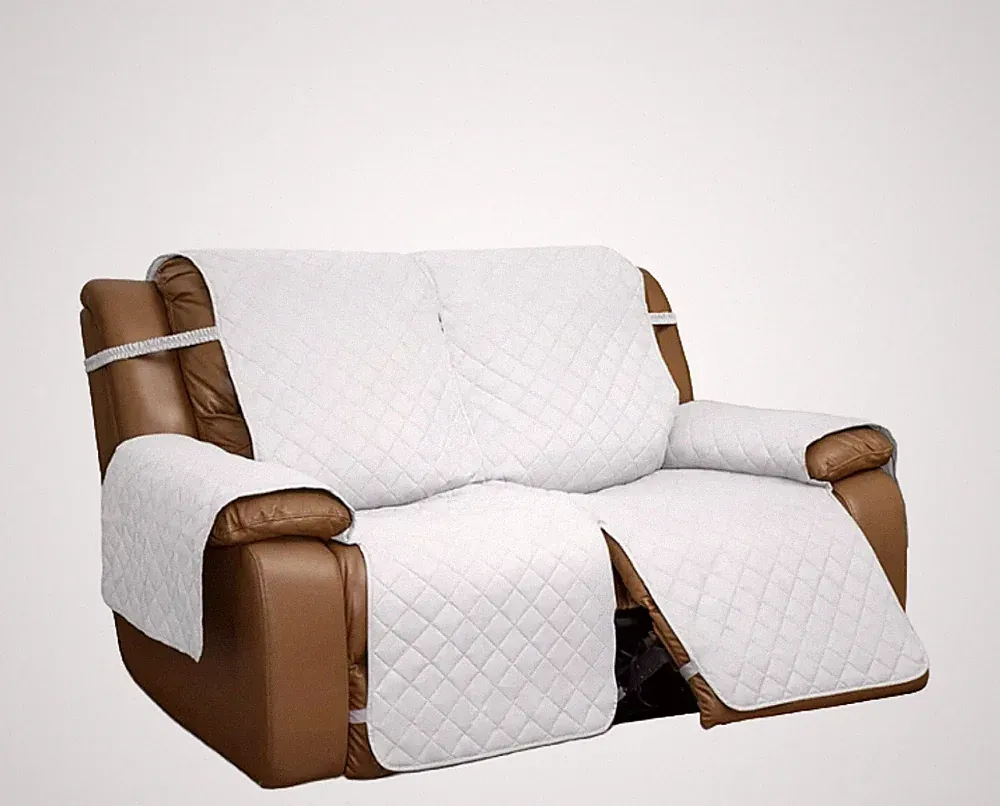 Easy-Going Loveseat Recliner Cover with Console Reversible 2 Seater, White/White