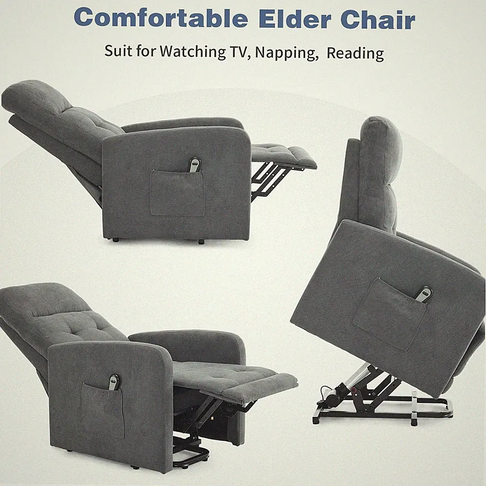 Electric Riser Recliner Chair for Elderly, Dark Grey Fabric Lift & Recline Armch