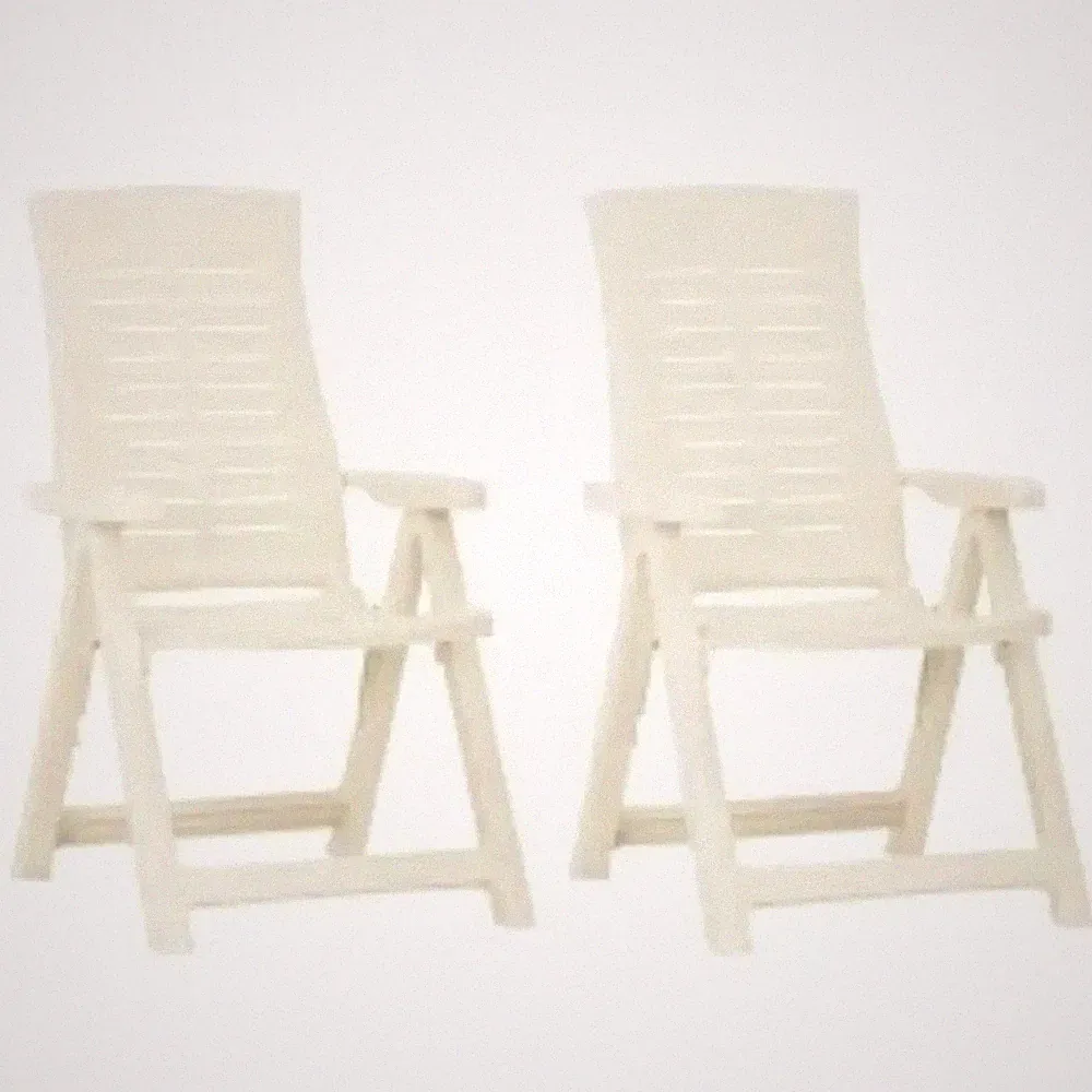Garden Chair Set 2pcs White Plastic Reclining Foldable 59x67x106cm 5-Pos Outdoor