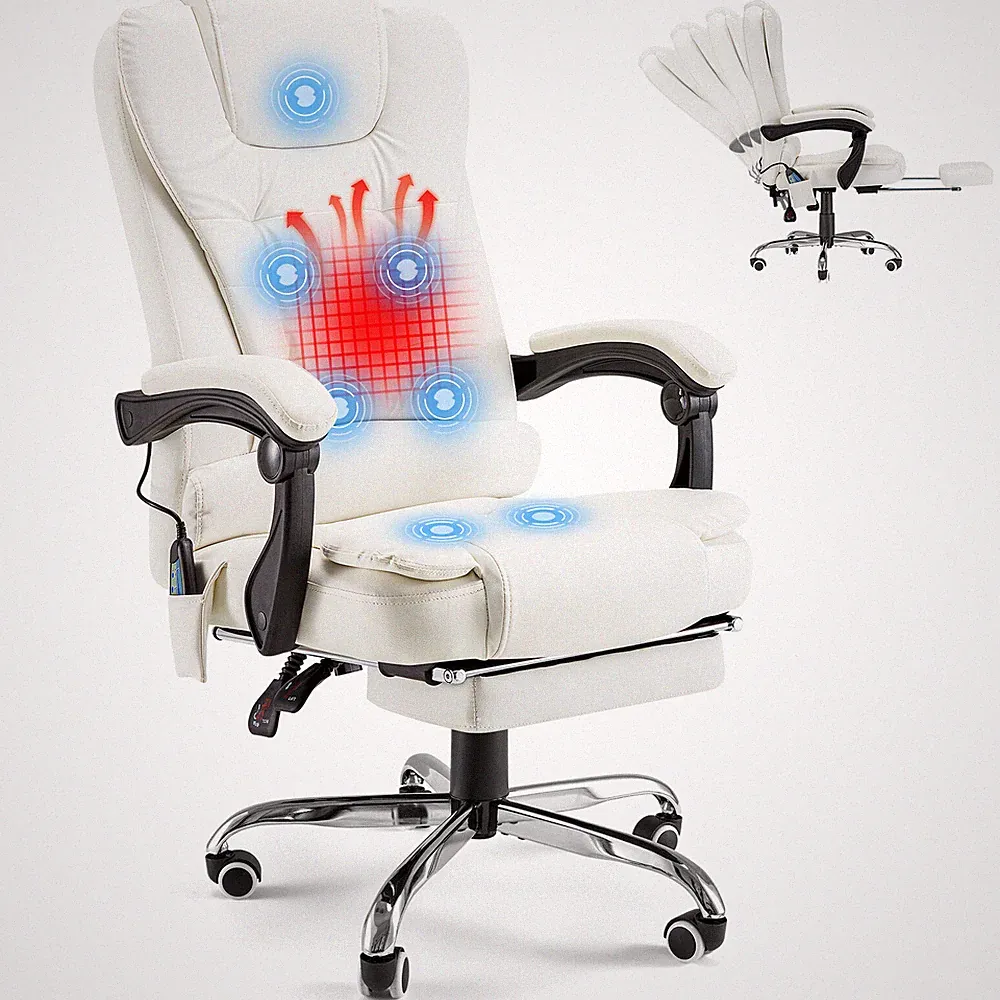 Heated Executive Office Chair W/Massage Desk Chair Leather Computre Chair Black