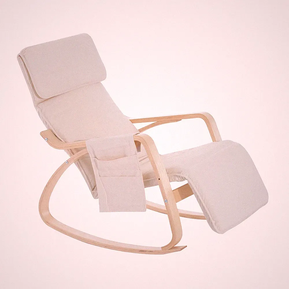 HOMCOM Rocking Chair Recliner Armchair with Adjustable Footrest, Cream White
