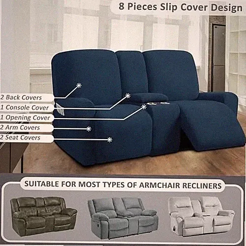 Ivory Ulticor 8 piece sofa Cover for Loveseat Recliner with Console