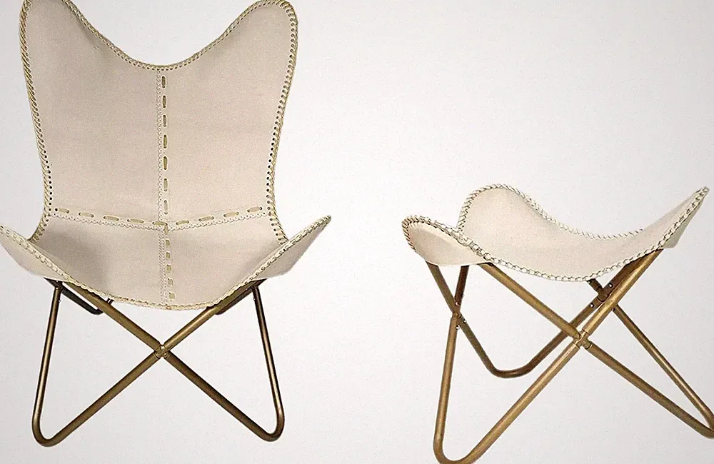 Leather Butterfly Chair & Footstool Combo Set|Handmade Vintage Lounge Chair