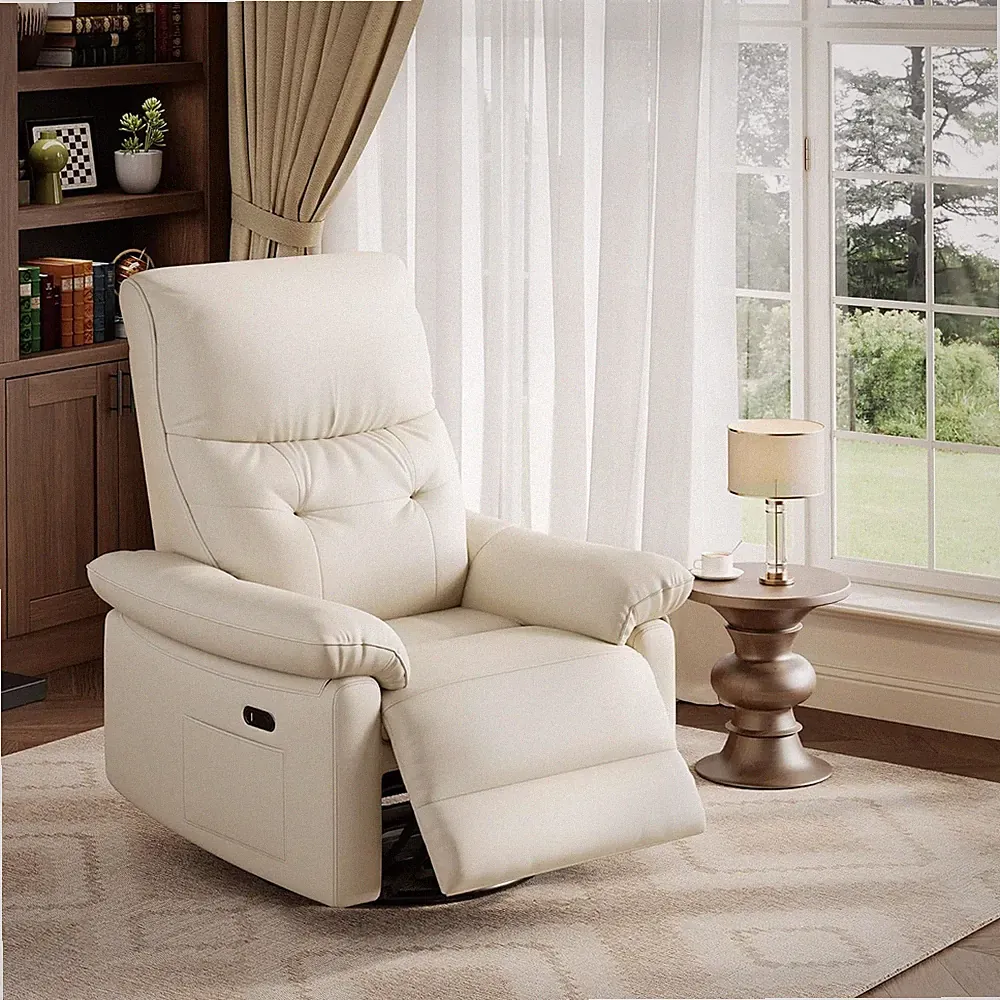 Manual Recliner Chair with Swivel and Rocking, Chenille Upholstered Lounge Chair