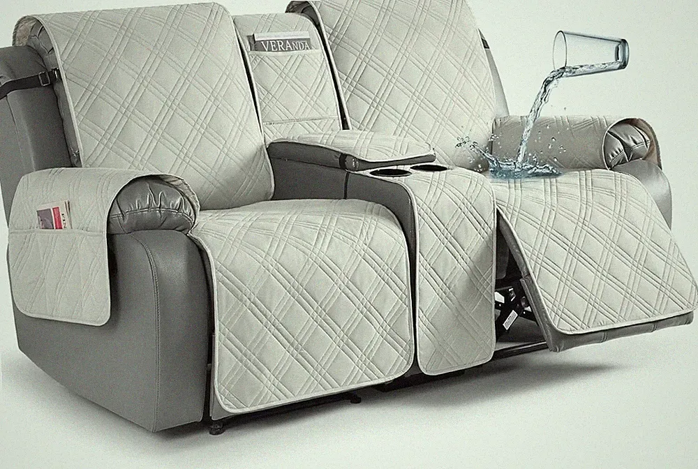 Non-Slip Loveseat Recliner Cover with Console, 2 Seater, Off White