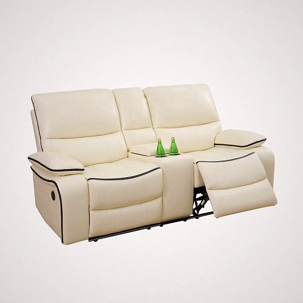 Off-White Bonded Leather Living Room Intelligent Recliner 3-Piece Sofa Set