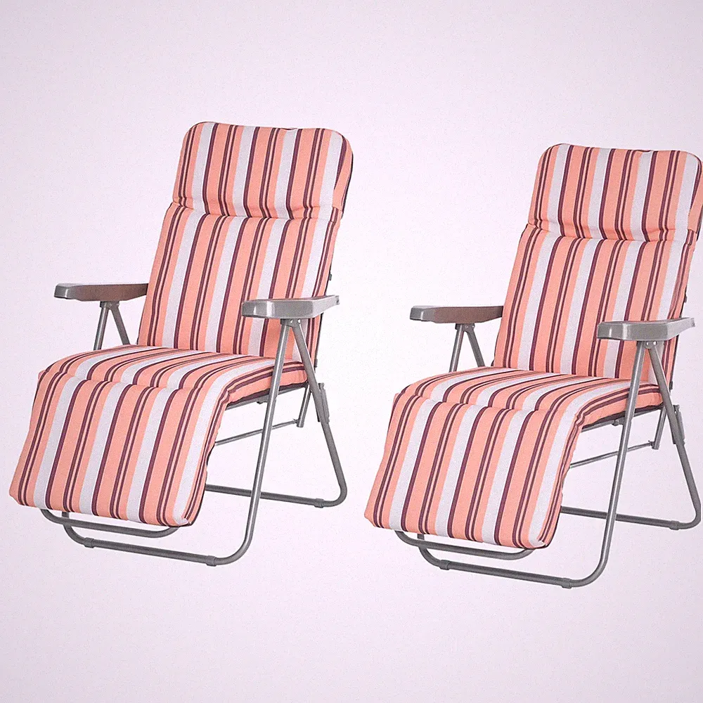 Outsunny Set of 2 Adjustable Sun Lounger Recliner Reclining Seat Orange/White
