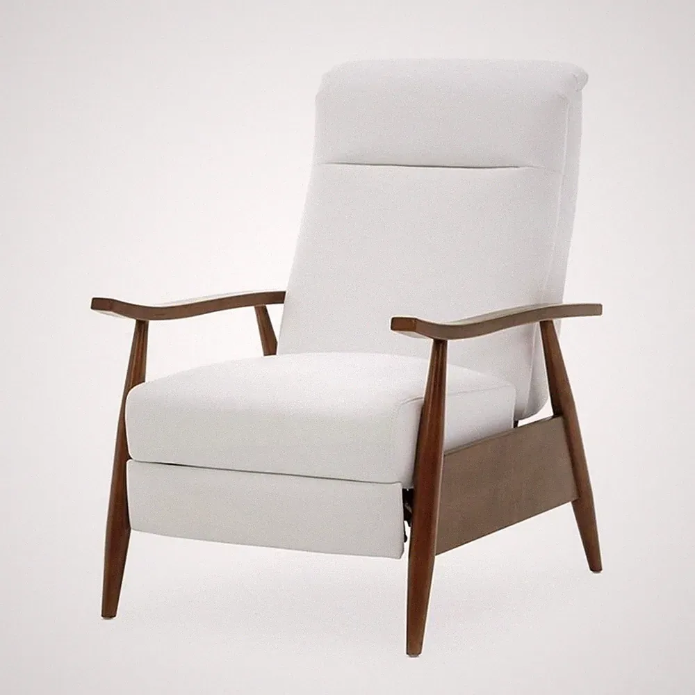 Pemberly Row Wood Arm Milky White Faux Leather Wood Arm Push Back Recliner