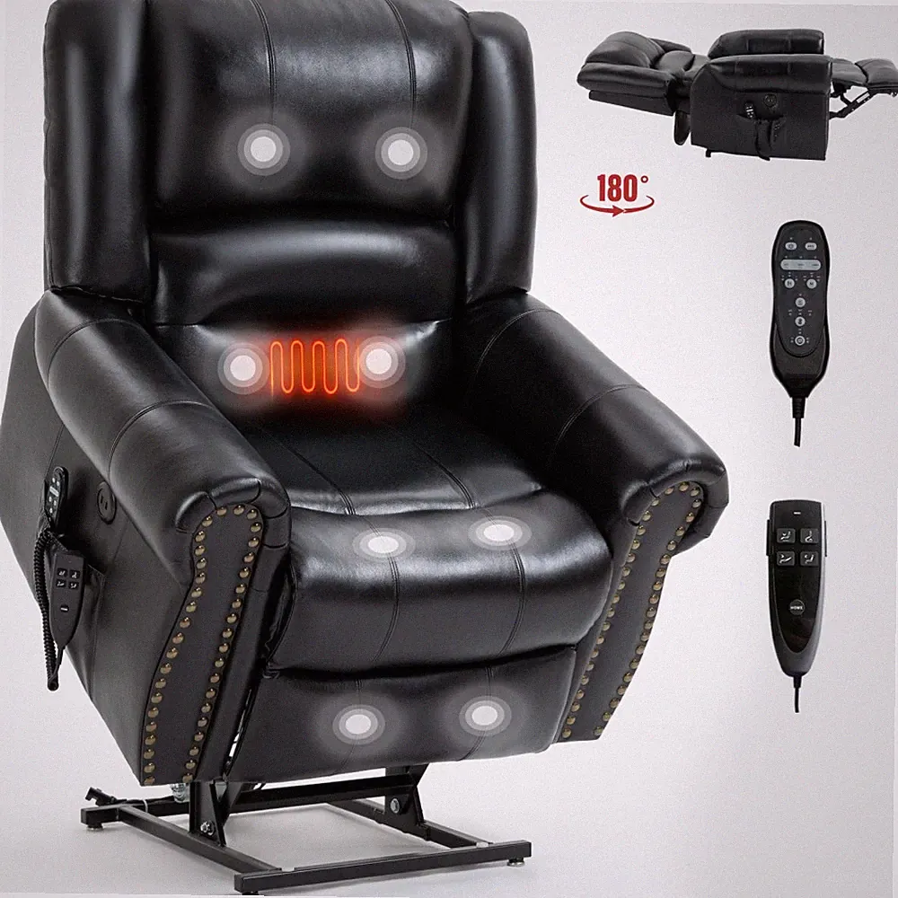 Power Lift Recliner w/Heat & Massage, Dual Motor, 350LBS, Faux Leather