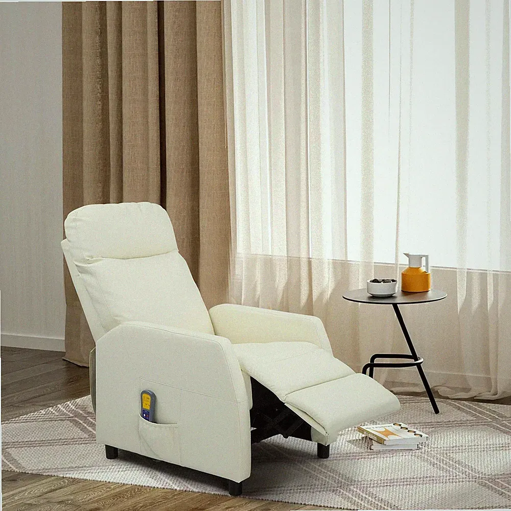 PU Recliner Chair 6 Point Massage Heat Electric Cream White Armchair Sofa UK