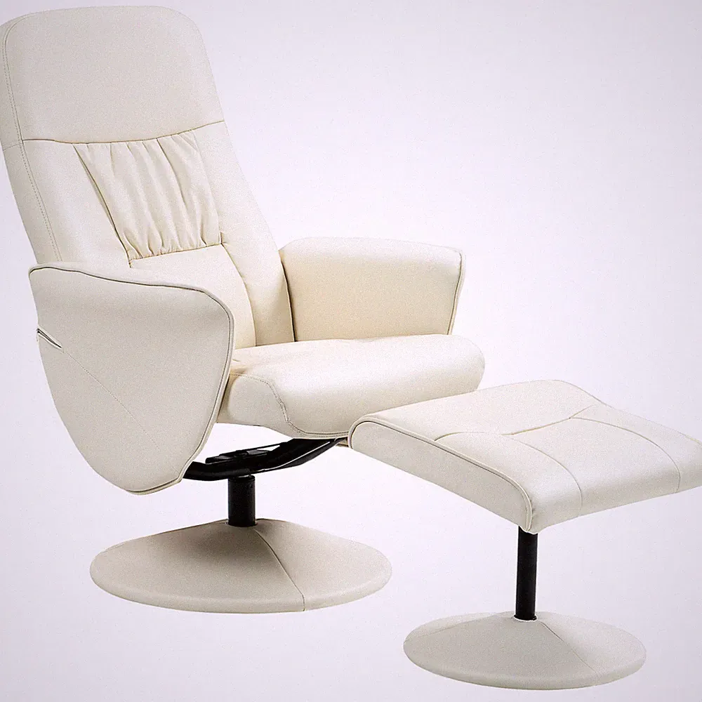 Recliner Armchair & Ottoman Set Cream White PU 79x81x105cm Swivel Recline 145°