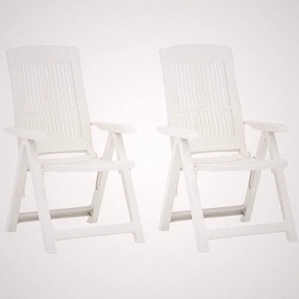 Reclining Garden Chairs Set 2 pc White Plastic Foldable Weatherproof 60x61x109cm