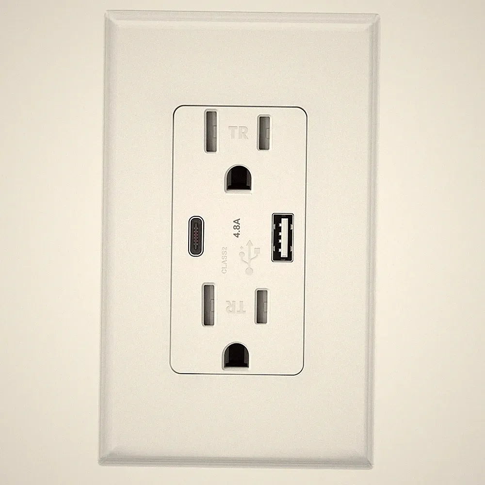 USB C Outlet PD With Power Delivery In-Wall Charger 24W, 15 Amp,125 Volt-White