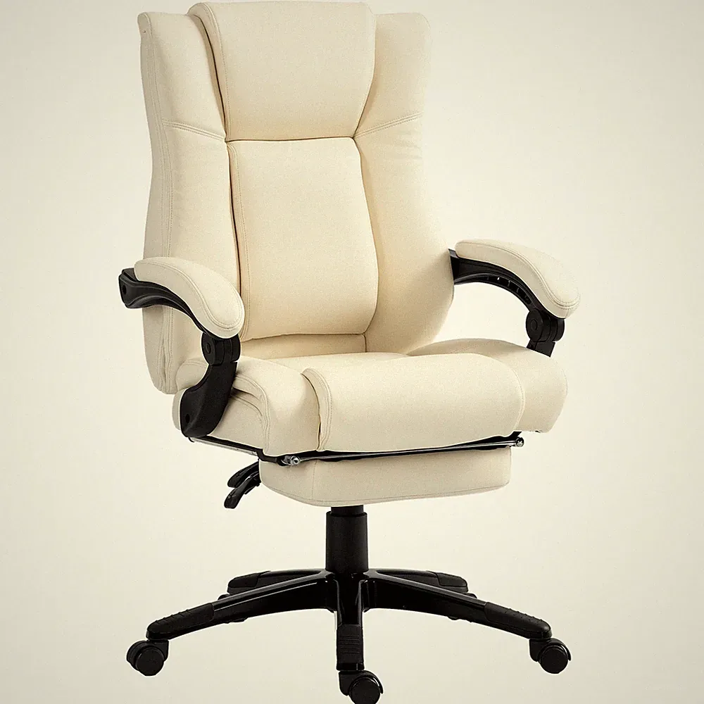 Vinsetto Executive Home Office Chair High Back Recliner, with Foot Rest, Cream