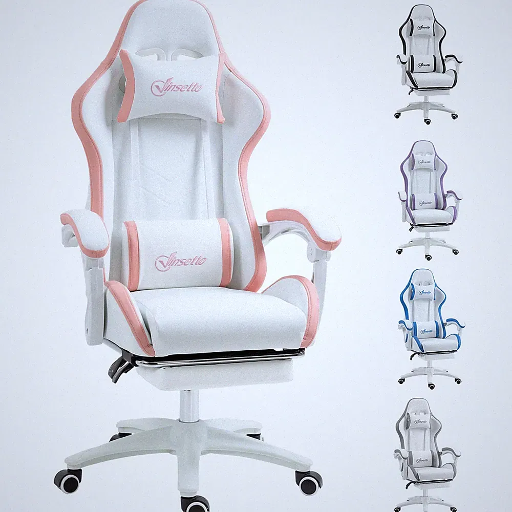 Vinsetto Racing Style Gaming Chair with Reclining Function, White and Pink